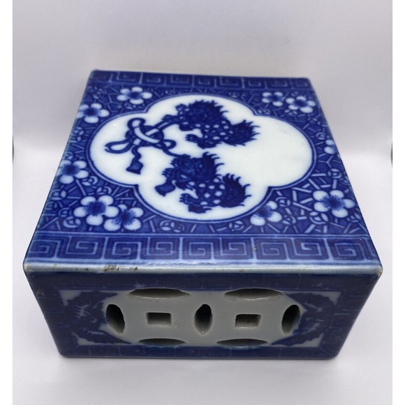 Chinese Blue and White Porcelain Opium Pillow Incense Burner Antique Used - Picture 13 of 16